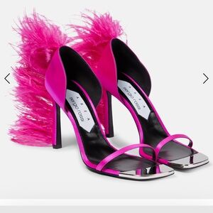 AREA x Sergio Rossi Vibrant Pink Feathered Heels